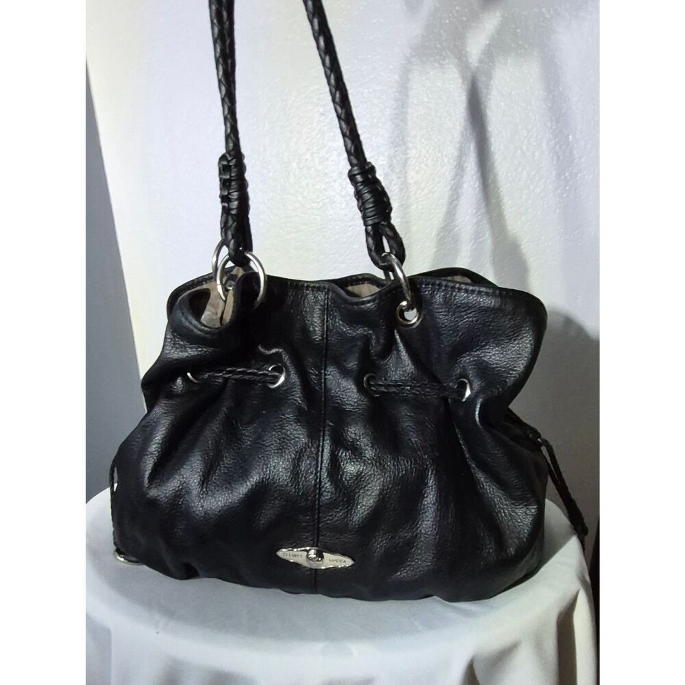 Elliott Lucca Black Pebble Leather Drawstring Hobo